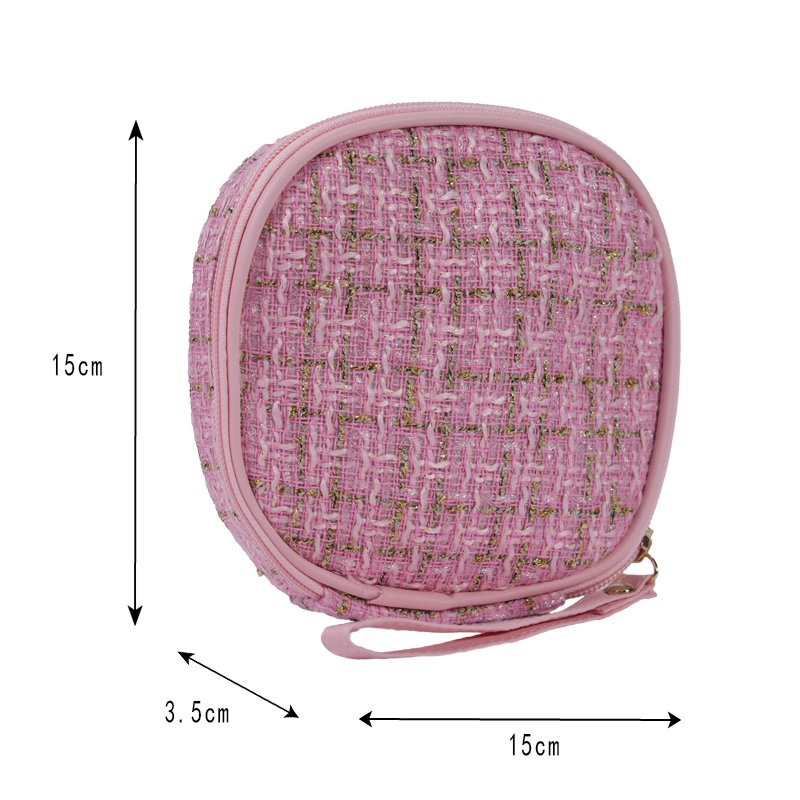 CB034 Private Label Golden Tweed Fabric Square Cosmetic Train Case