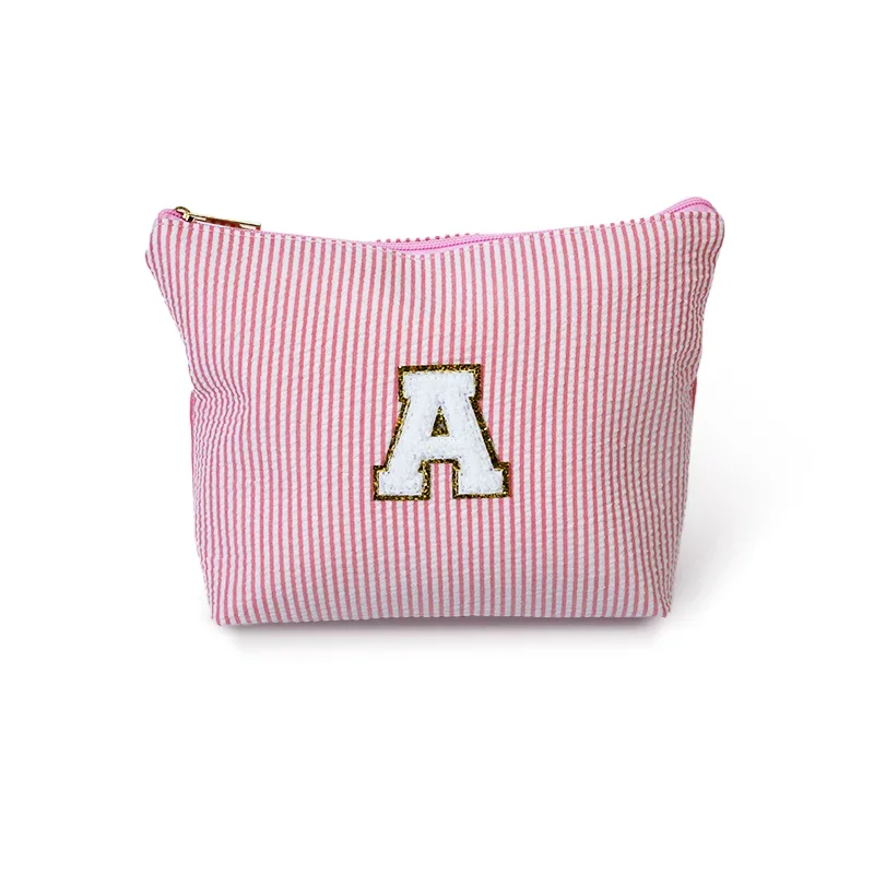 Customizable Letter Embroidery Makeup Clutch Bag Set