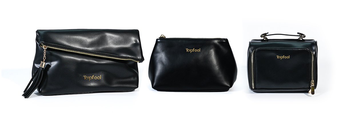 CB022 Waterproof PU Double Layer Black Cosmetic Handbags