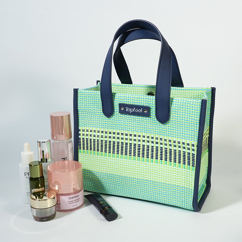 CB063 Customized Vegan Leather Classic Stripe Woven Tote Bag Manufacturer