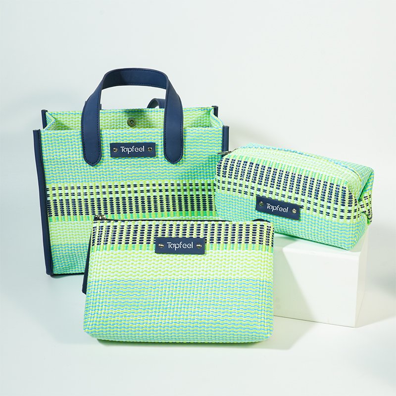 CB063 Customized Vegan Leather Classic Stripe Woven Tote Bag Manufacturer