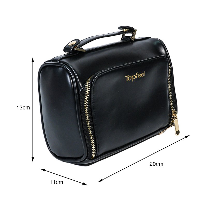 CB022 Waterproof PU Double Layer Black Cosmetic Handbags