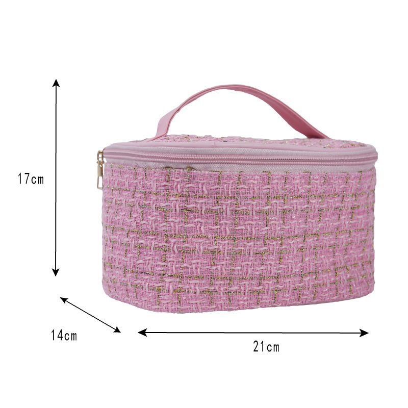 CB034 Private Label Golden Tweed Fabric Square Cosmetic Train Case