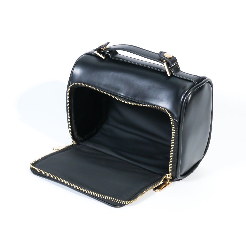 CB022 Waterproof PU Double Layer Black Cosmetic Handbags