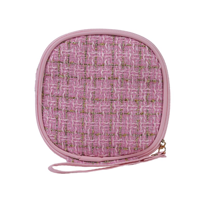 CB034 Private Label Golden Tweed Fabric Square Cosmetic Train Case