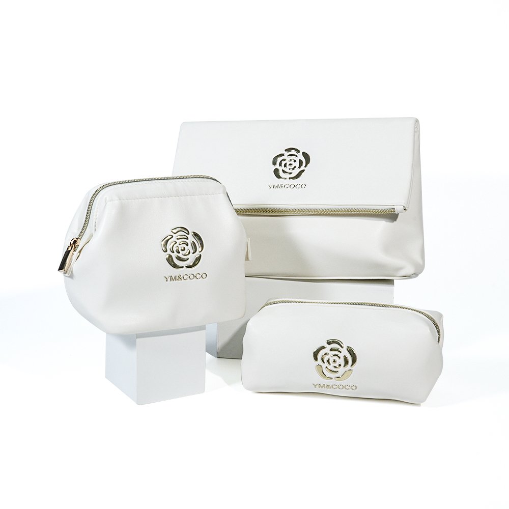 CB019 Manufacturing White Camellia PU Makeup Bag Set