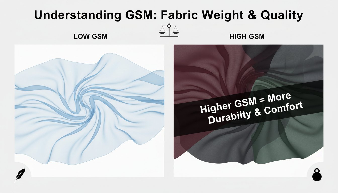 저 GSM과 고 GSM 원단의 드레이프와 밀도 시각적 비교