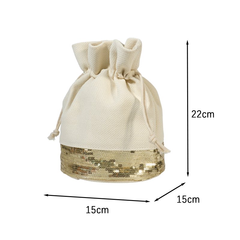 CB069 Glitter Sequin Canvas Spliced Drawstring Bucket Bag