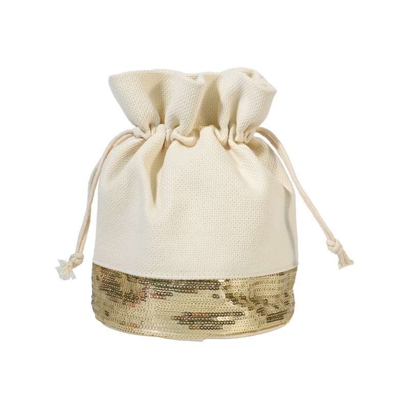 CB069 Glitter Sequin Canvas Spliced Drawstring Bucket Bag